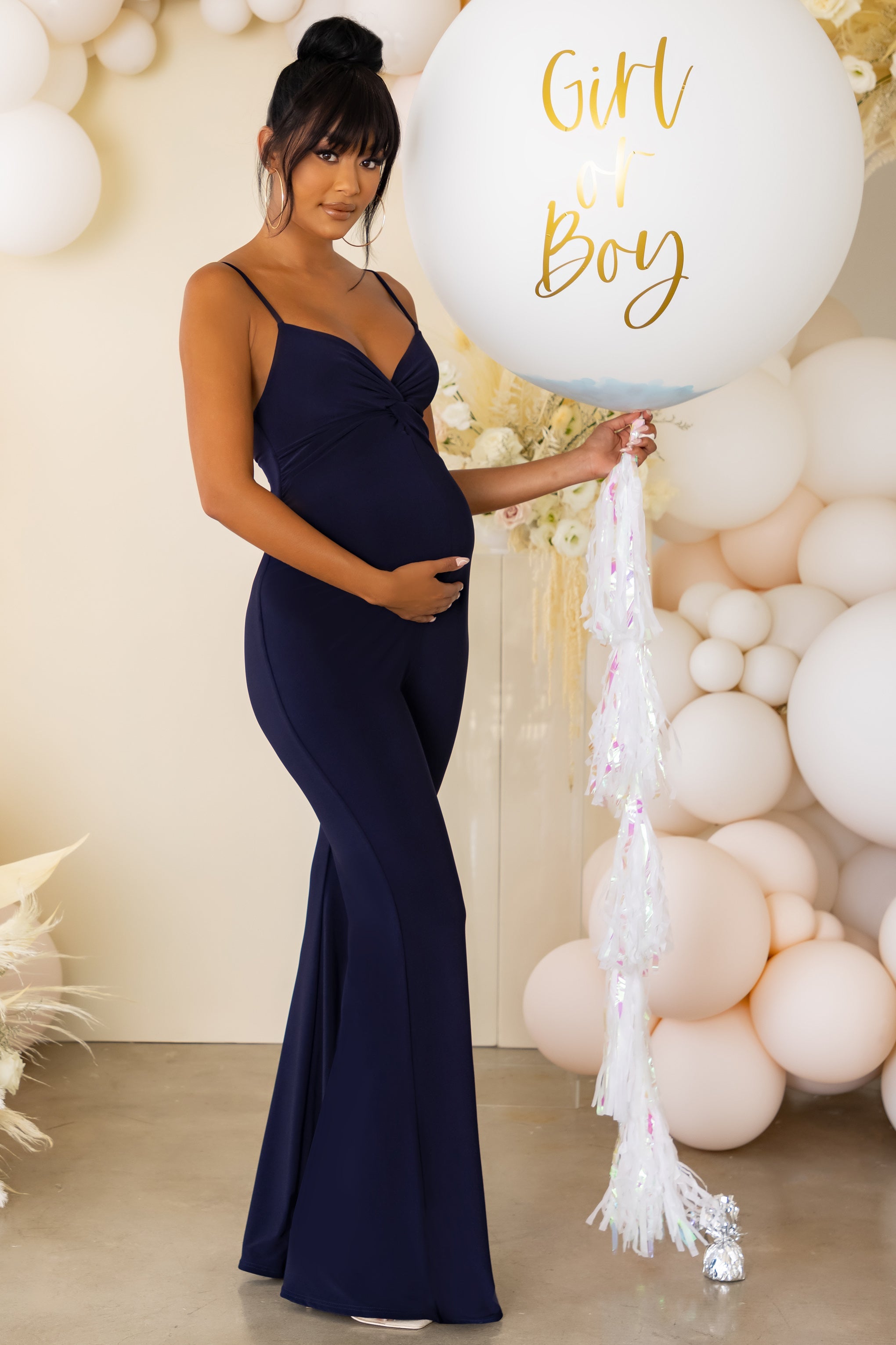 Mama Sass | Navy Maternity Twist Front Cami Jumpsuit