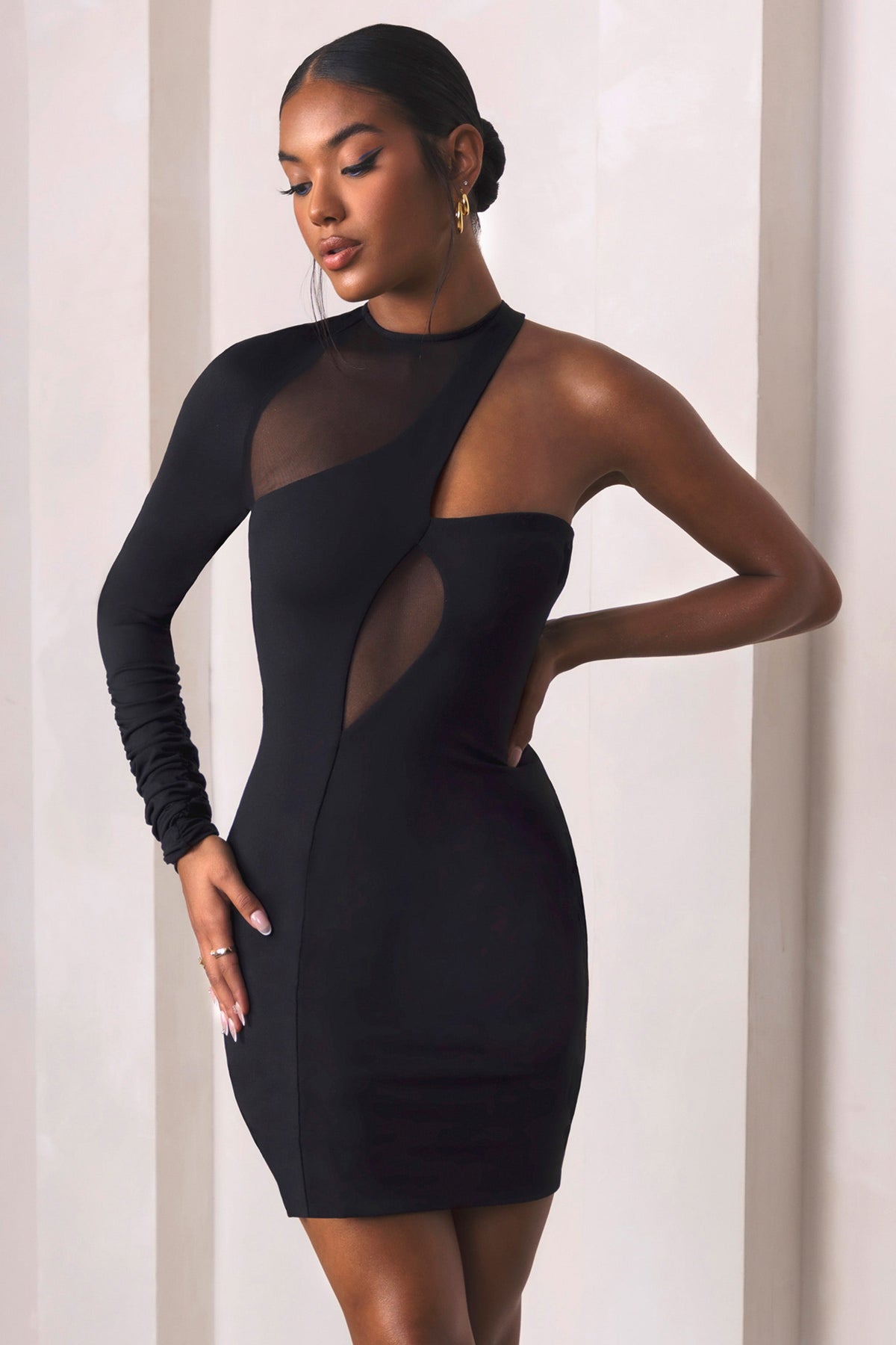 Be Ready Black High Neck Mesh Cut Out Mini Dress – Club L London - Ire