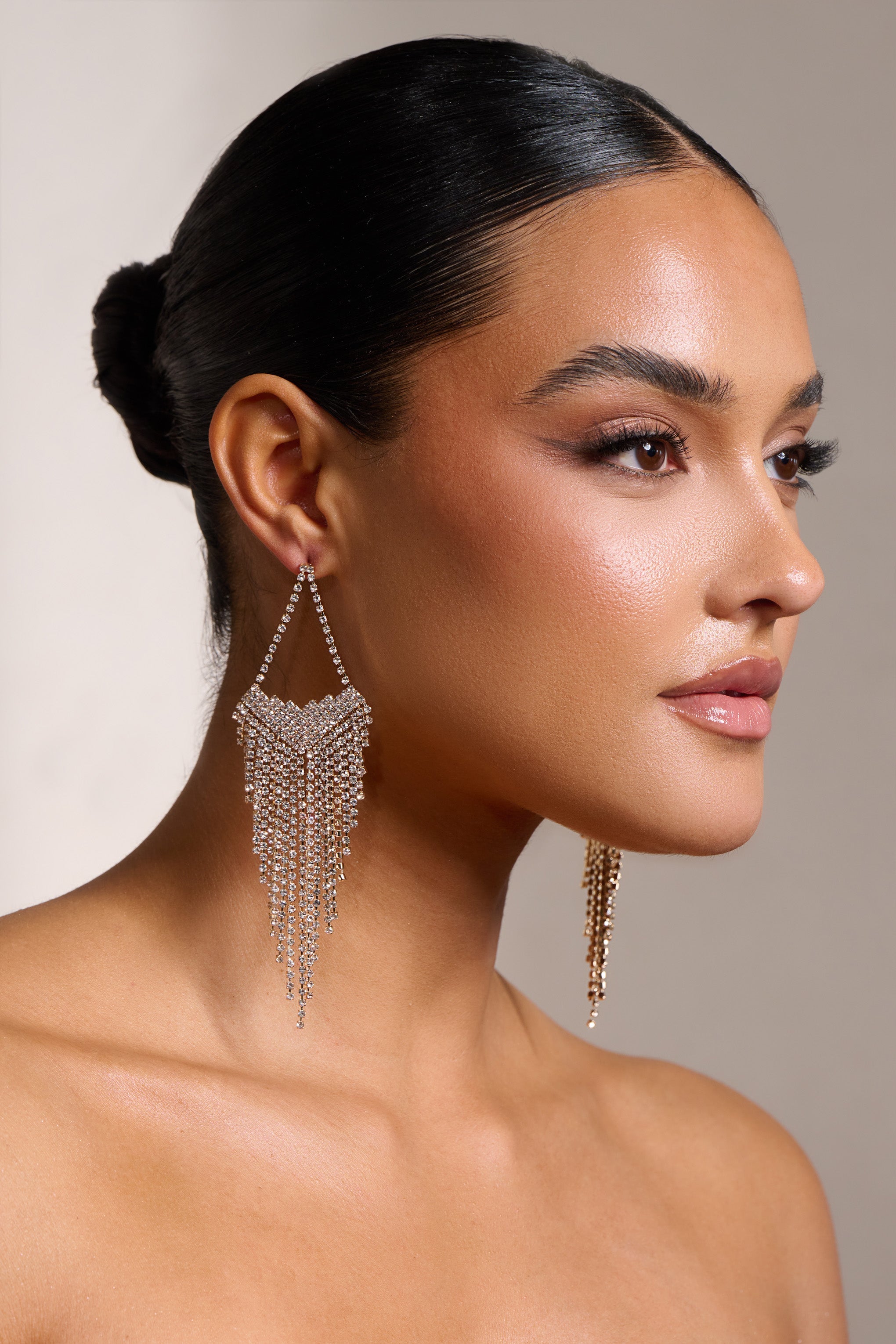 Cassandra | Gold Diamante Tassel Drop Earrings