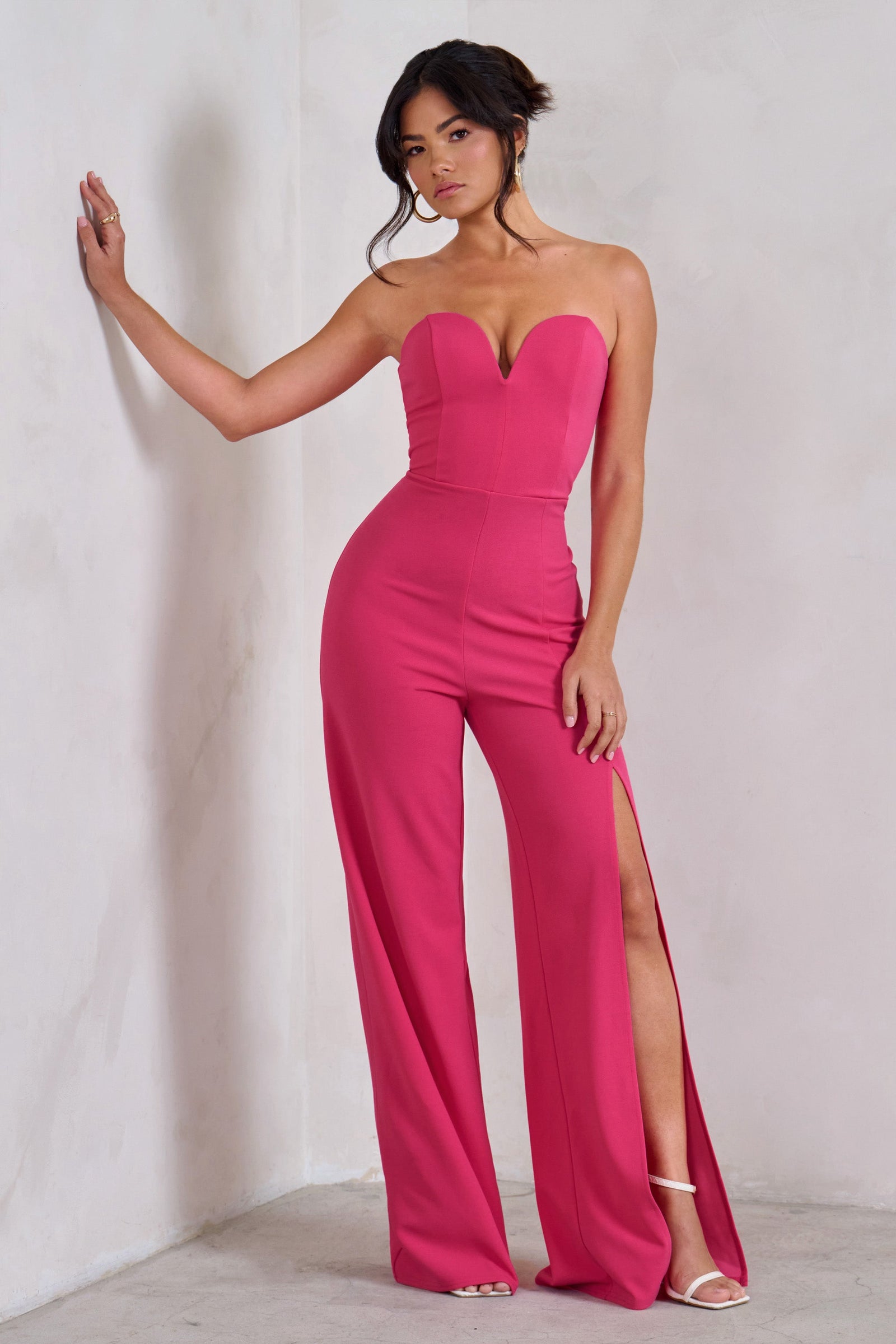 Pink Wide Leg Jumpsuit with Strap Wrap and Side Split | Pink wide leg  jumpsuit, Wide leg jumpsuit, Jumpsuits for women