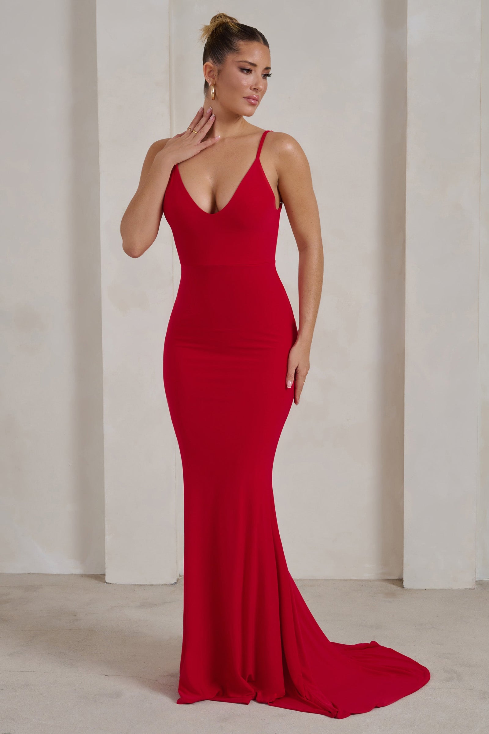 Red Fitted Formal Dress With Side Split - Pure Boutique