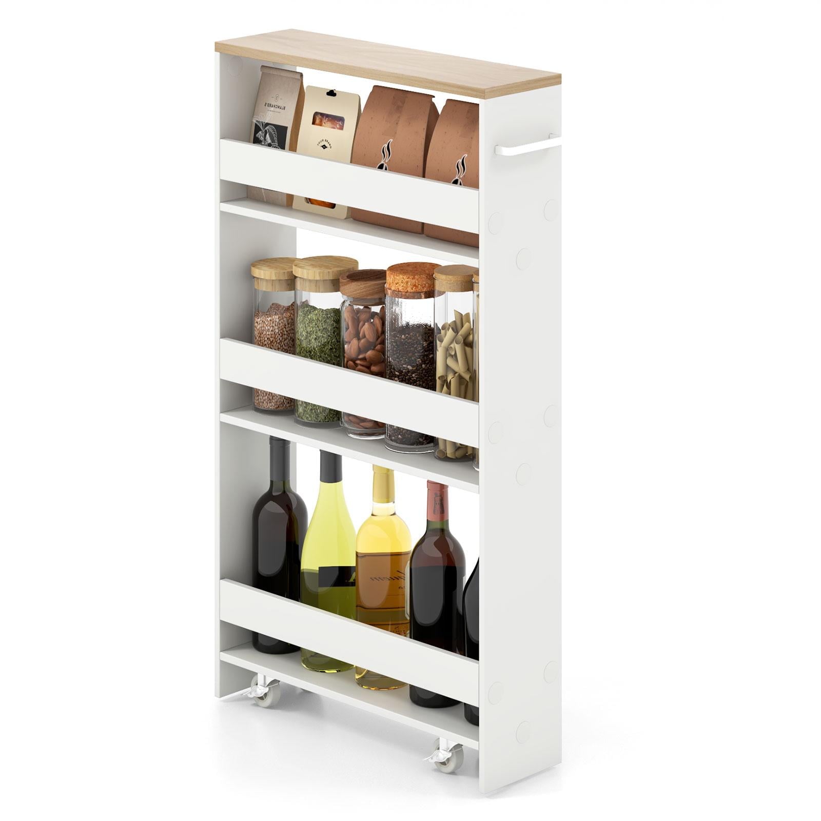 Giantex Kitchen Slim Storage Cart 4 Tier, Rolling Side Storage Cabinet w/Handle, Space Saving, Kitchen Utility Cart Tower Rack for Kitchen Laundry Narrow Places