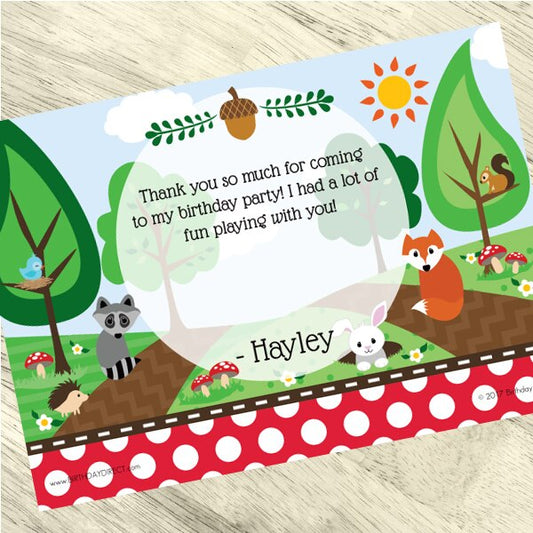 Woodland Animals Thank You Notes Personalized with Envelopes, 5 x 7 inch, set of 12