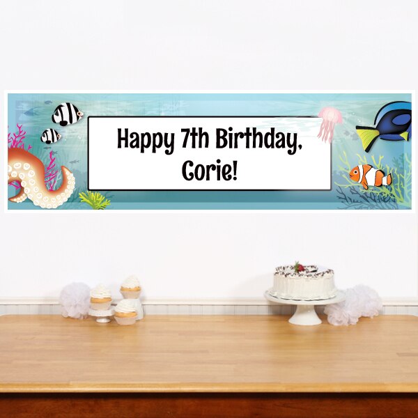 Tropical Fish Party Banners Personalized, 12 x 40 inch, set of 2