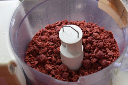 Crumbled boilies in a food blender.