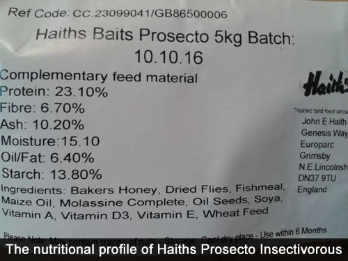 A black and white label of Haith's Baits Prosecto.