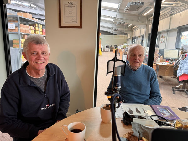 Professor John E Cooper and Champion Budgie Breeder Chris Snell recording their podcast.