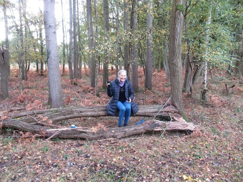 Norfolk Nature Reserve - Margaret sitting on a log