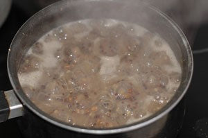 Now transfer the pan to the stove and bring the water in which the bait has been soaking back up to the boil
