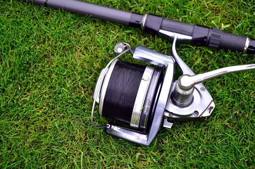 Image of a fishing reel on the grass