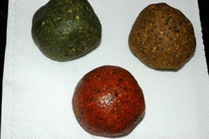 Fishing baits made with Haith's Robin Gold, Green & Orange.