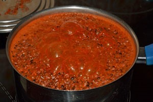 Photo of Robin Red being boiled in a pan