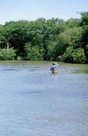 Image of Ken Townley stood in the lake, waist high in the water