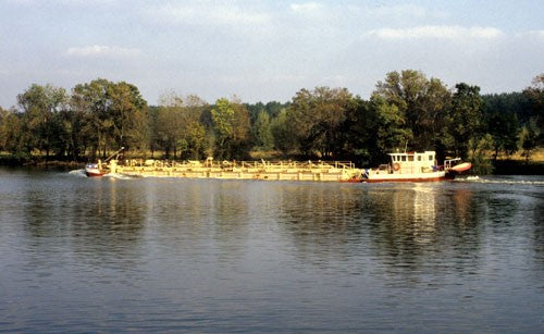 Image of a cargo barge in a river