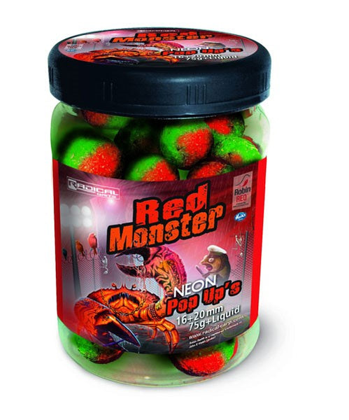 Neon green and red Monster boilies in jar.