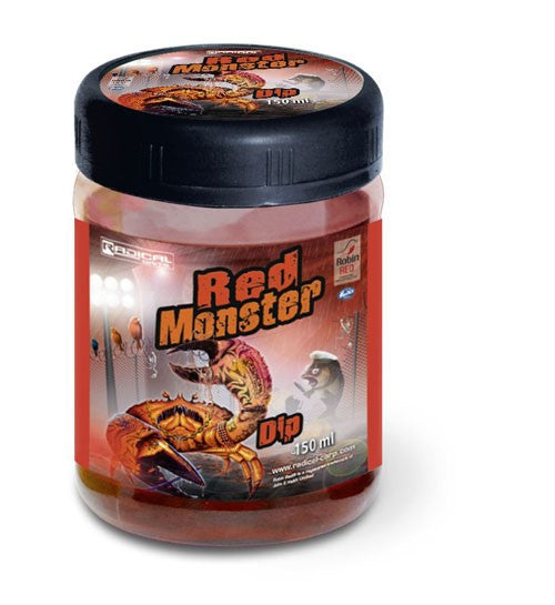Red Monster product pot with red and orange label.