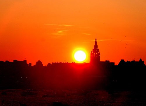 Stunning red and orange sunset over Roscoff.