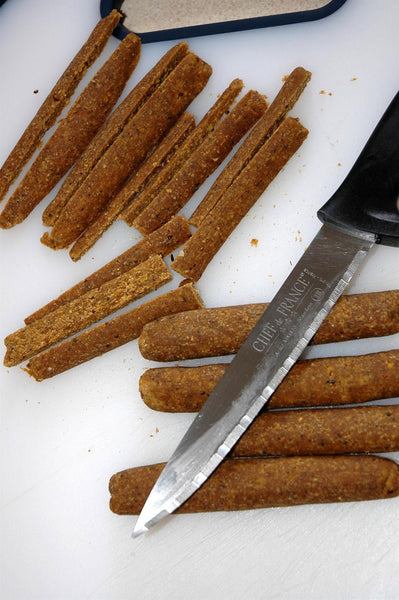Slice the sausages into strips 