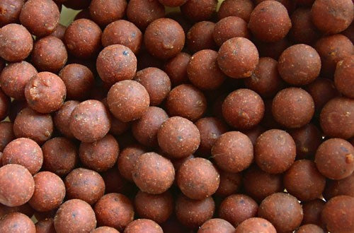 Lots of brown-red spherical boilies.