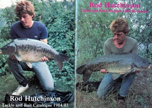 Man holding carp on the front of 1984-1985 Tackle and Bait Catalogue.