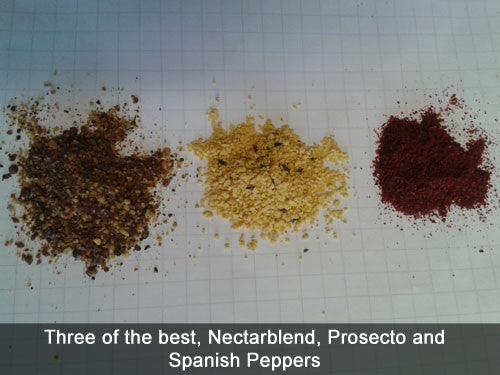Haith's powdered fishing bait ingredients - brown, yellow and red.