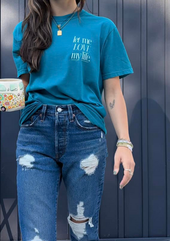 Let Me Love My Life T-Shirt, Oversized Tee, Topaz Blue T-Shirt, Manifesting Daydreams Shirt, Fall Fashion, Pinterest Fall Outfit, Easy Autumn Outfit, October Newsletter