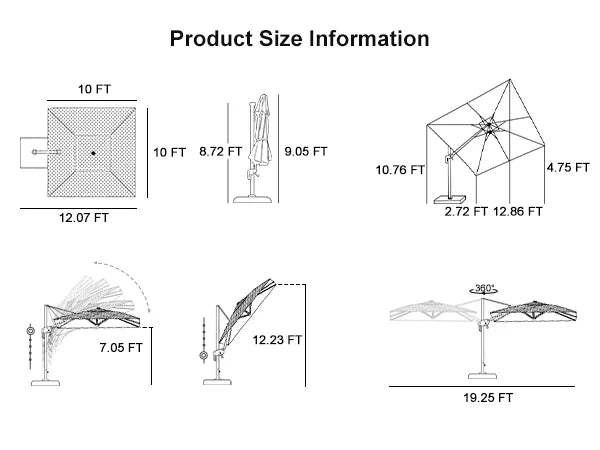 PURPLE LEAF-10'x10'-swivel-patio-umbrella-with-light-product-size-imformation