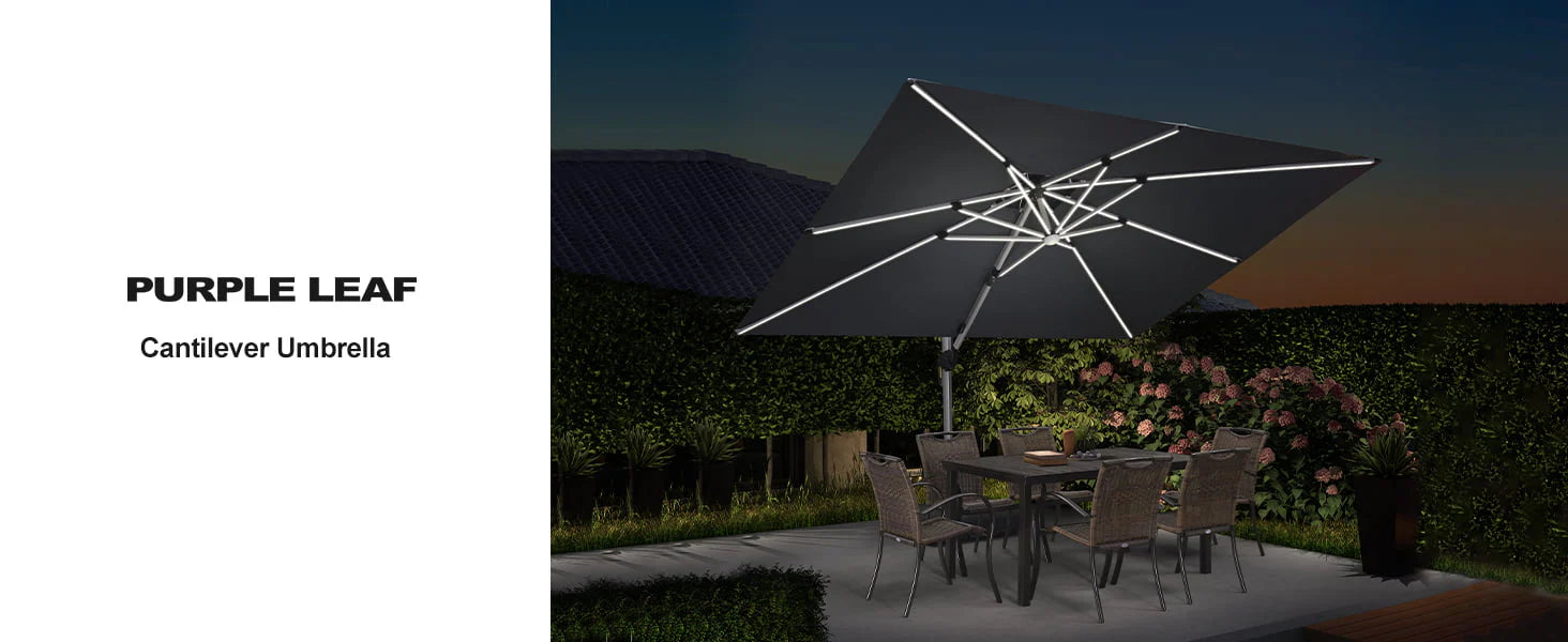 PURPLE LEAF Rectangle Outdoor Patio Umbrellas with Lights main