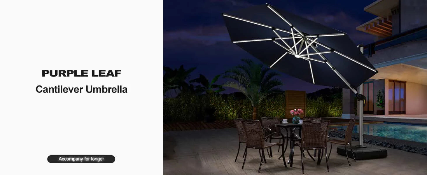 PURPLE LEAF Round Outdoor Patio Umbrellas with Lights main