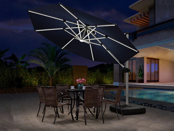 PURPLE LEAF Round Outdoor Patio Umbrellas with Lights mobile main