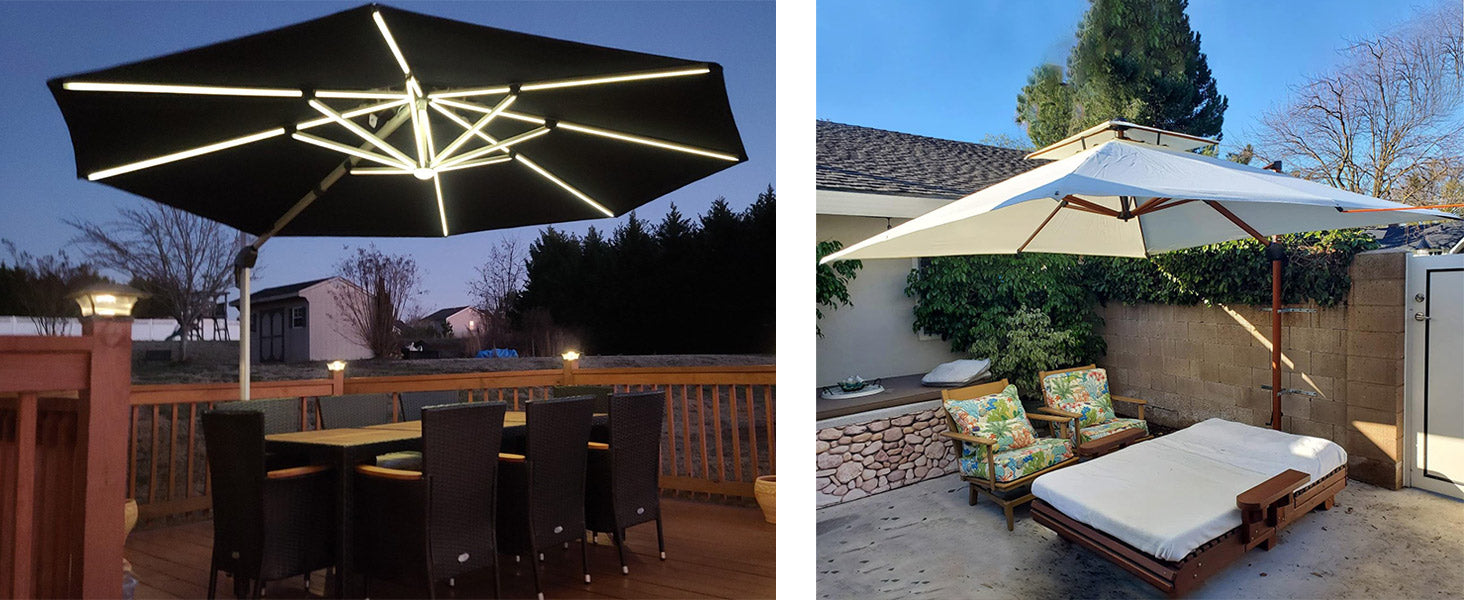 led&wooden patio umbrella