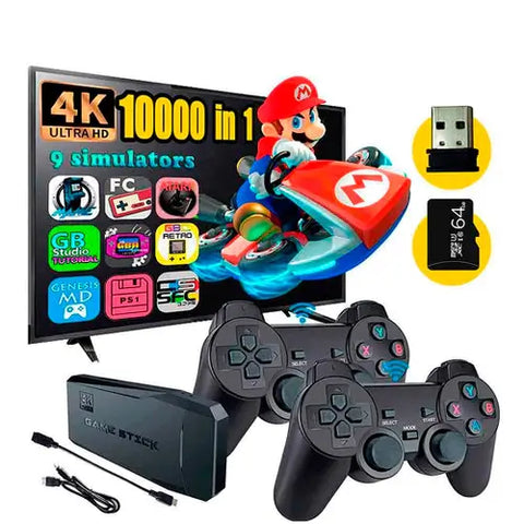 Super Game Stick Retrô Versão 2023 64 GB, com 10.000 jogos + 2 control