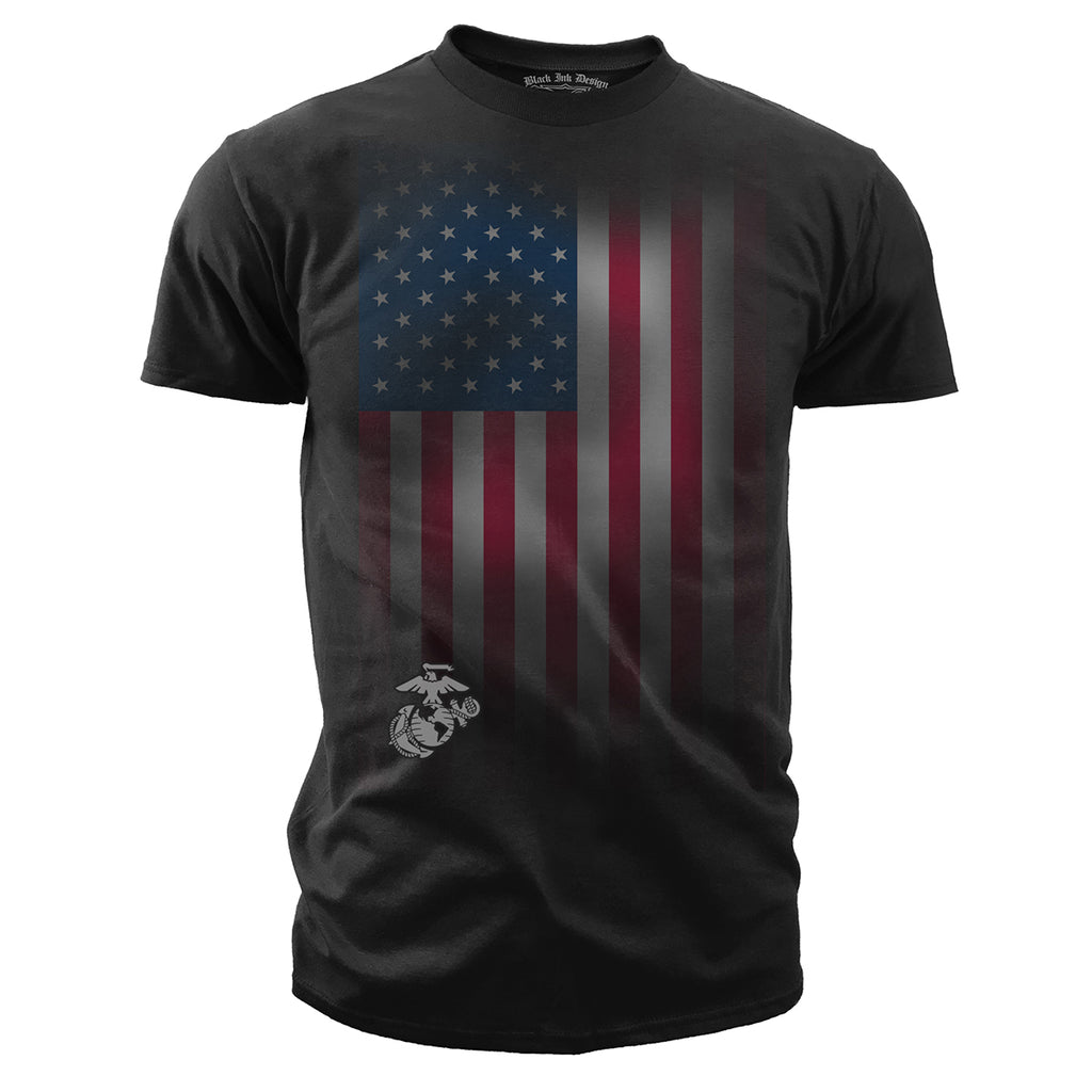USMC T-Shirt - US Marines Corps Veteran Flag Men's Marine T-Shirt – Black  Ink Design