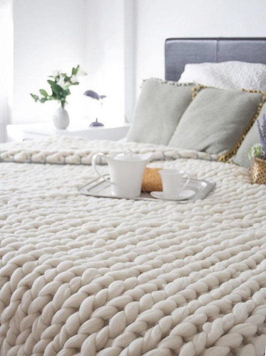 Wool Chunky Knitted Blanket, Super Chunky Yarn Blanket