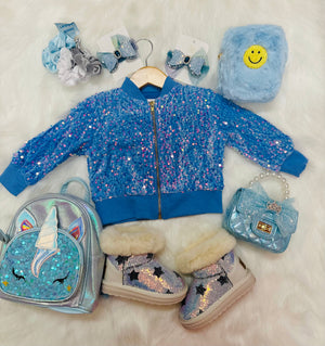 Light Blue Velvet Sequin Jacket - Posh Kidz