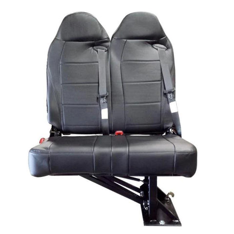 Double bellagio foldaway bus seat in black ultra leather with-3point belts street side