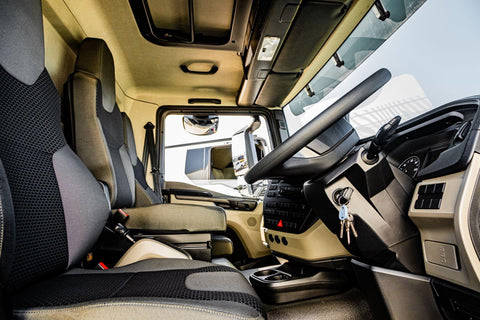 Steering Wheel and interior view of Truck