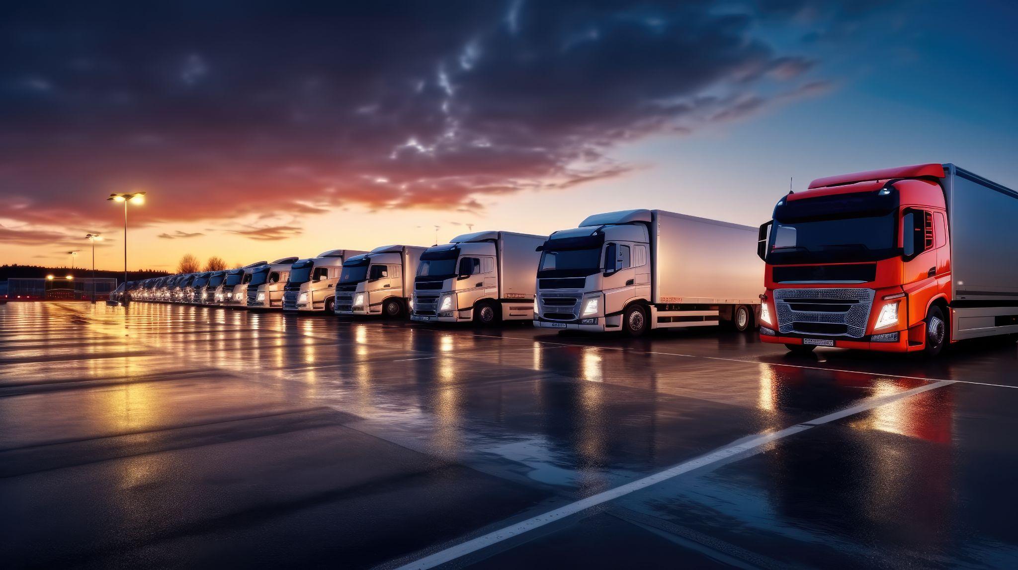 Car parking lot, Semi-Truck parked, Truck stop on Rest area On the highway.