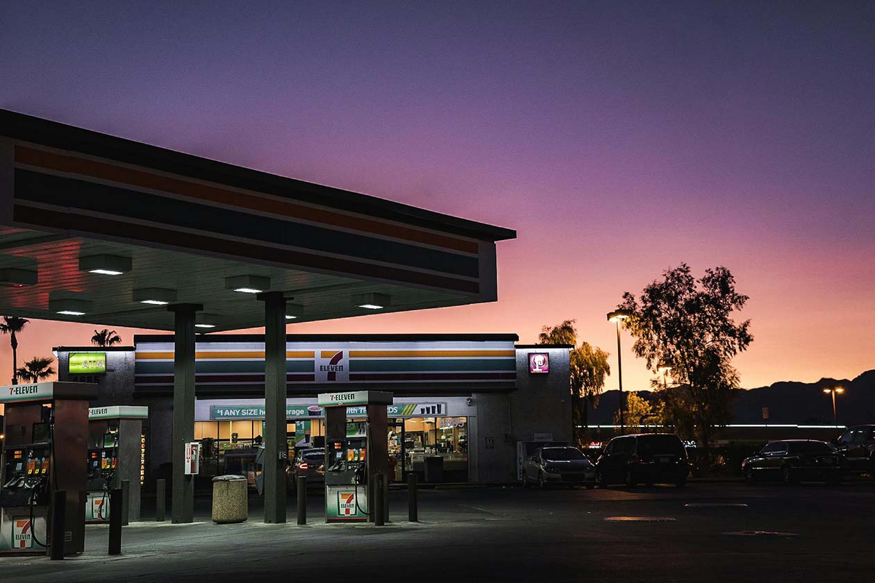 gas station and a convenience store during sunset