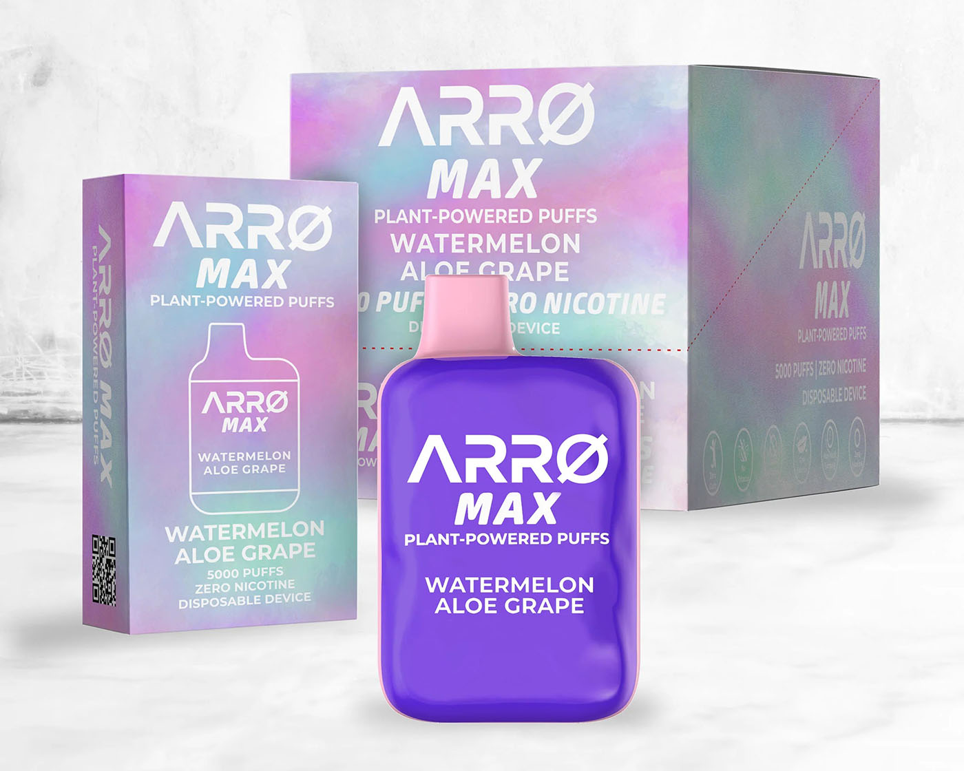 ARRØ MAX device and boxes in Watermelon Aloe Grape flavor
