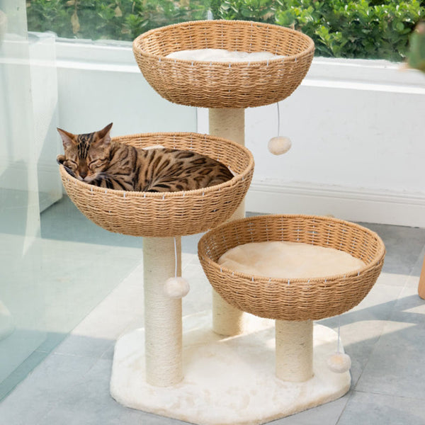 Summer cool rattan cat tree Cat scratching tree 3Cat Nests