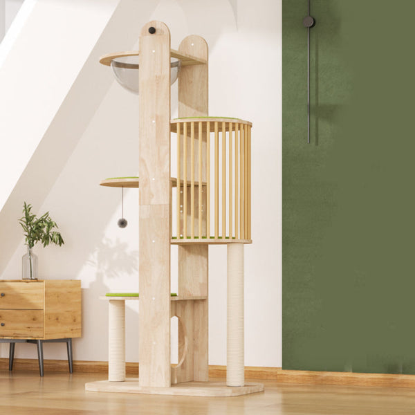 Solid wood cat tree Fence cat house Wooden cat tree house