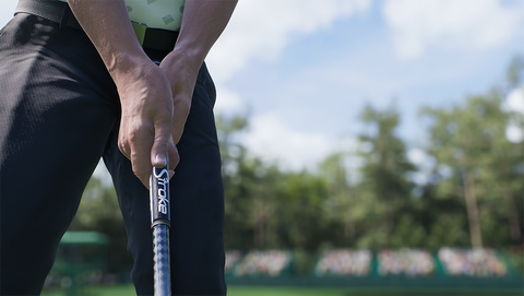 Snapshot from the EA Sports PGA TOUR video game of a player holding a SuperStroke grip.