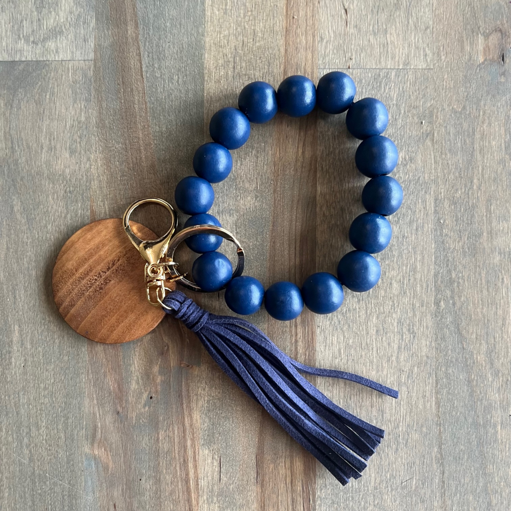 Blue~ Wood And Rubber Beaded Keychain With Tassel – Gods Divine Nine