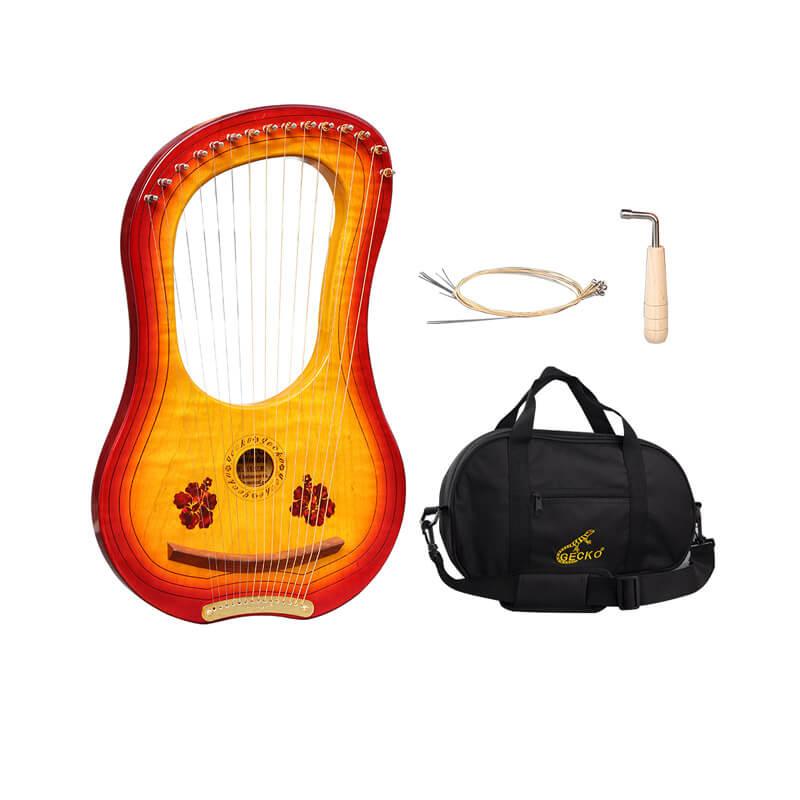 gecko 15 strings lyre harp g key - curly maple & mahogany core wooden