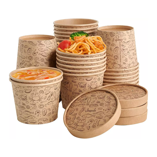 Factory Supply Eco-friendly Kraft Paper Food Cup Hot Soup Bowls With V –  Fastfoodpak