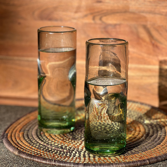 Handblown Green Stemless Wine Glasses, Set of 2 – Intertwined