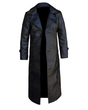 Black Leather Duster Trench Coat For Men - Ultimate Leather Jackets