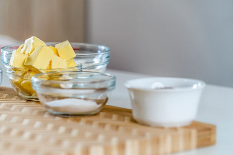 chunks of butter in a glass bowl