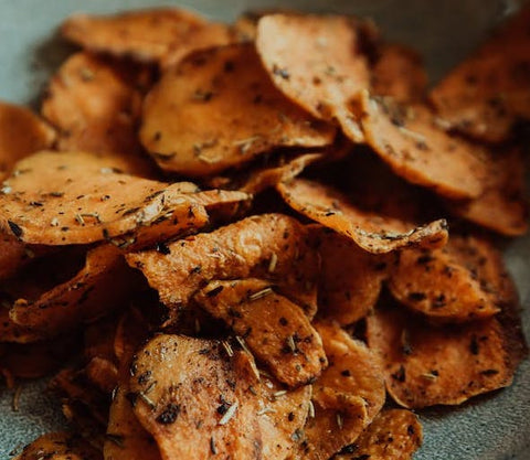 closeup of sweet potato chips